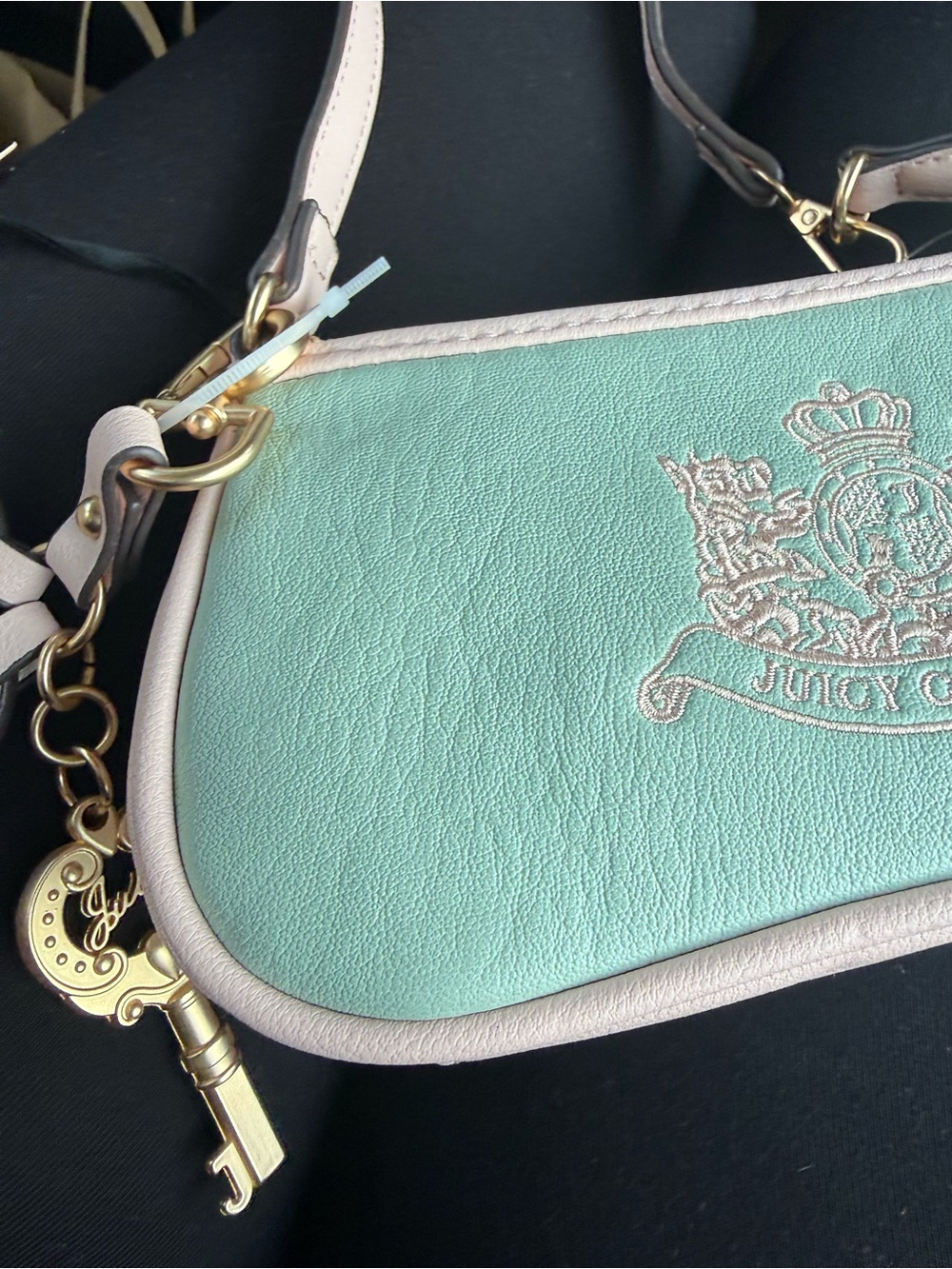 Juicy Couture Mint & Blush Mini Shoulder Bag with Gold Key Charm